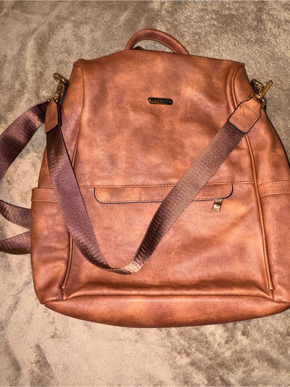 Leather-Style Brown Women’s Backpack Tote - Unbranded